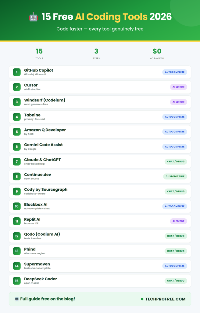 Ai coding tools infographic-techprofree