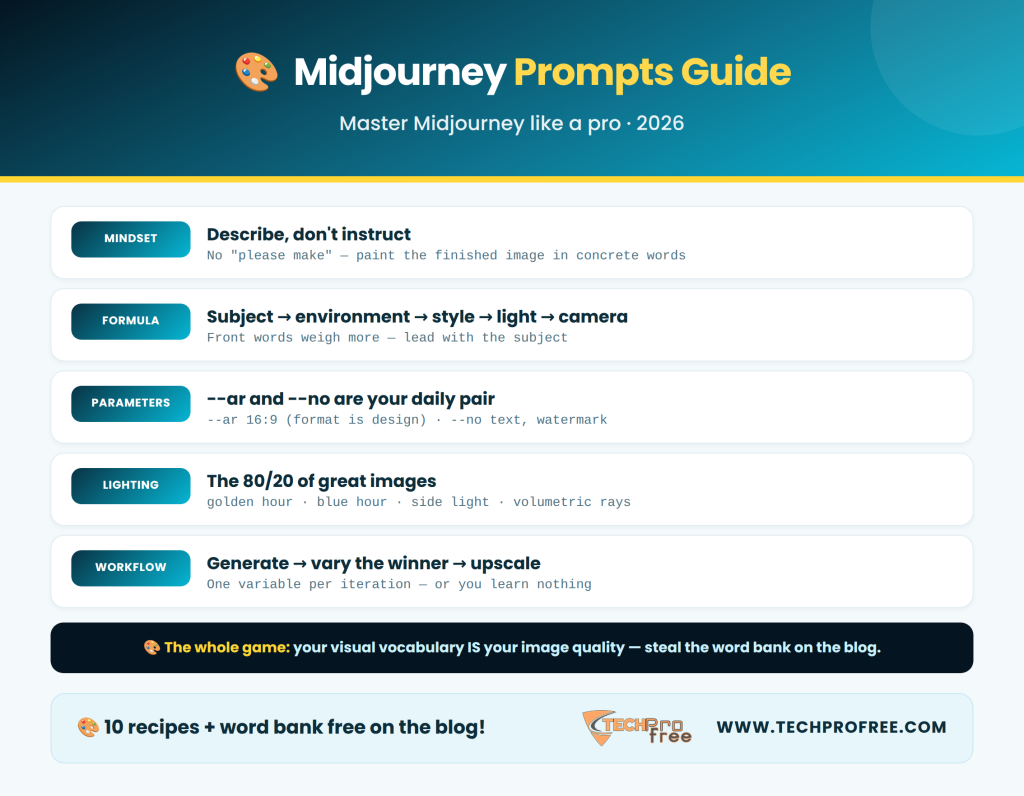Midjourney Prompts Guide Infographic - Techprofree